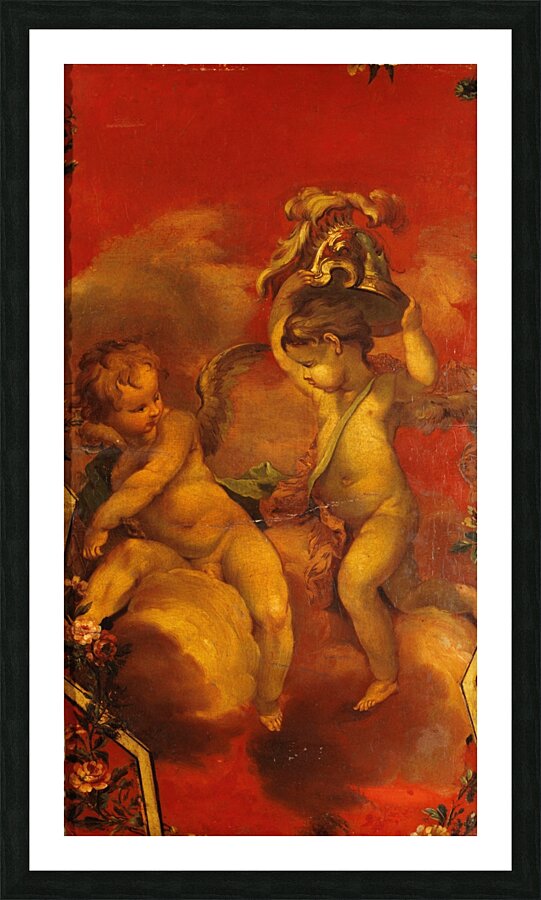 Deux Génies avec un casque [1740–1750] by French School [16th–20th Century] Picture Frame print