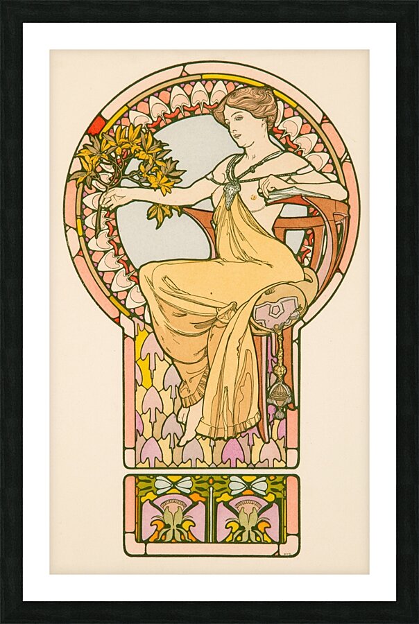 Seated Woman. Plate no. 48 from Documents Décoratifs [1901] by Alphonse Mucha [1860–1939] Picture Frame print