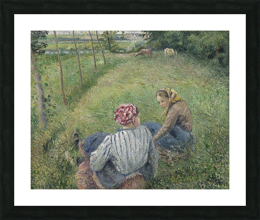 Young Peasant Girls Resting in the Fields near Pontoise [1882] by Camille Pissarro [1830–1903] Picture Frame print