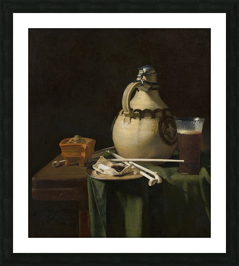 Still Life with Earthenware Jug and Clay Pipes [1658] by Pieter van Anraedt [1635–1678] Picture Frame print