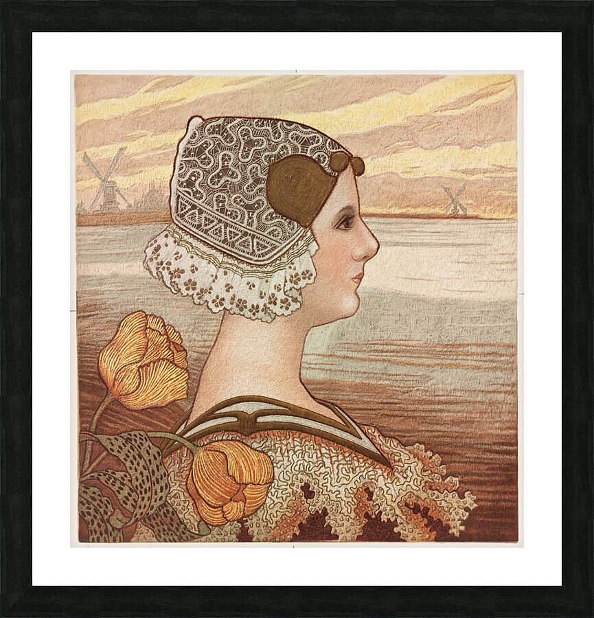 Dutch Lady with Tulips by Paul Berthon [1872–1909] Picture Frame print