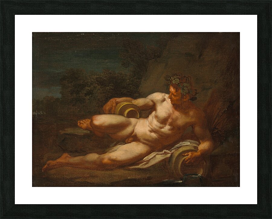 A river god reclining in a landscape by Follower of Nicolas Poussin [1594–1665] Picture Frame print