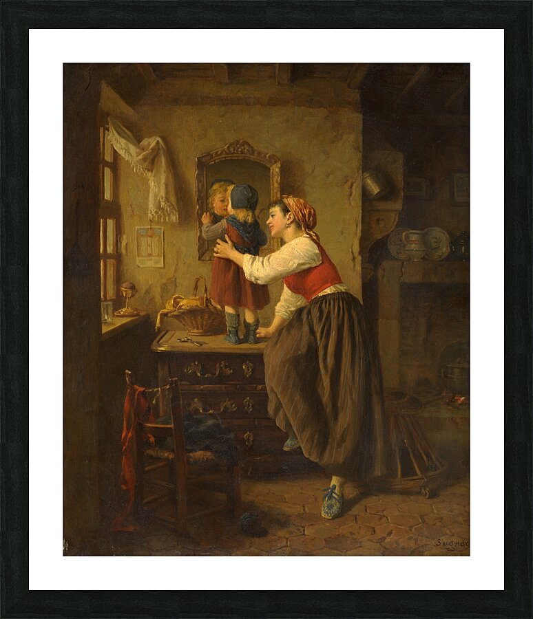Woman And Child Before A Mirror [1870s] by Paul Seignac [1826–1904] Picture Frame print
