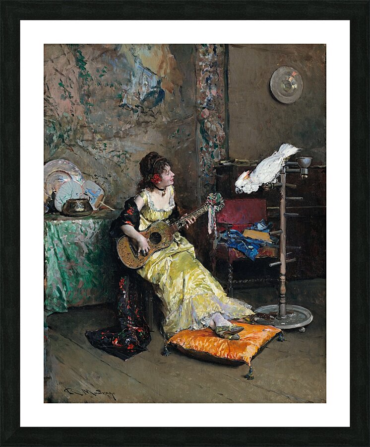 Woman With A Parrot [c. 1872] by Raimundo de Madrazo y Garreta [1841–1920] Picture Frame print
