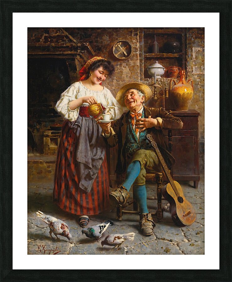 Grandpa’s coffee by Eugenio Zampighi [1859–1944] Picture Frame print