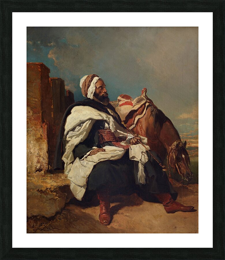 Seated Arab Man with Horse [possibly ca. 1850–58] by Alfred De Dreux [1810–1860] Picture Frame print