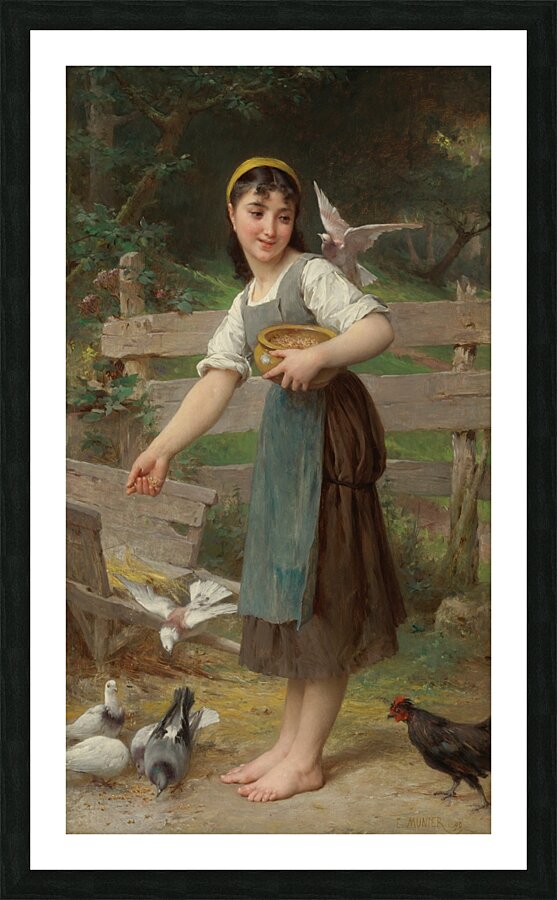 Feeding The Doves [1890] by Émile Munier [1840–1895] Picture Frame print