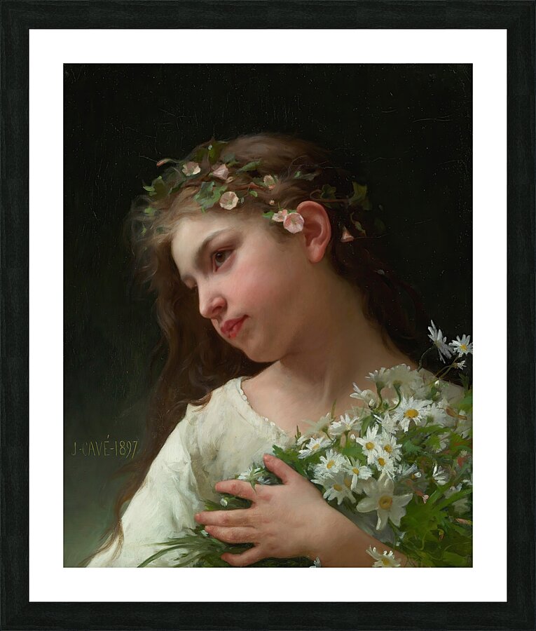 Girl with a bouquet of daisies [1897] by Jules–Cyrille Cavé [1859–1940] Picture Frame print