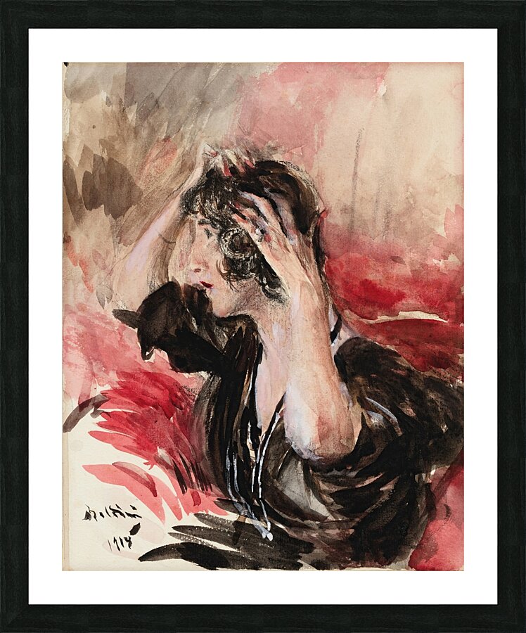 Woman fixing her hair [1918] by Giovanni Boldini [1842–1931] Picture Frame print