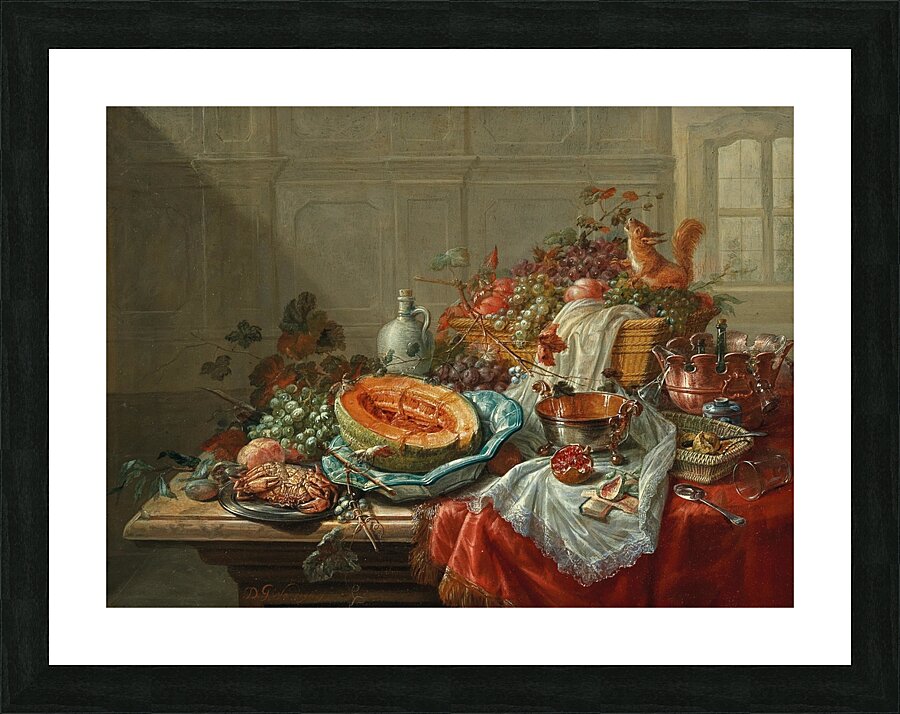 Porcelain. Silver objects. Fruit and shellfish on a table [1777] by Dominicus Gottfried Waerdigh [1700–1789] Picture Frame print
