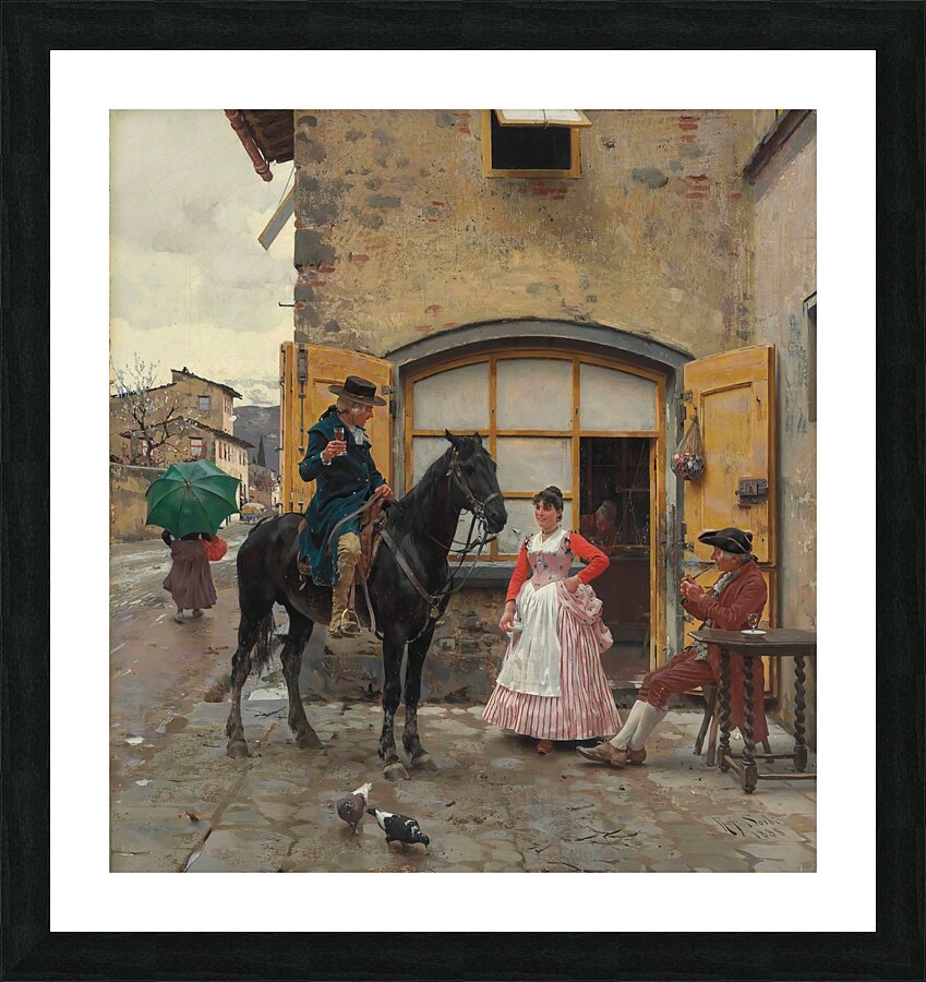 Stopping for a Drink [1888] by Raffaello Sorbi [1844–1931] Picture Frame print