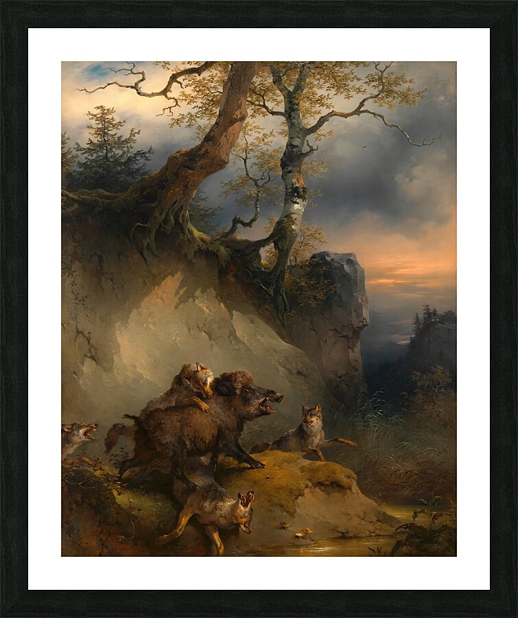 Ein von Wölfen angefallener Eber [around 1846] by Friedrich August Matthias Gauermann [1807–1862] Picture Frame print