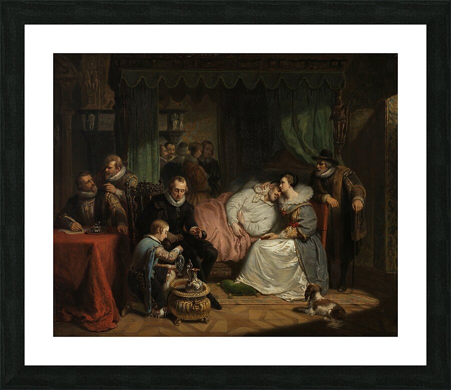 Prince William I nursed by his Wife Charlotte de Bourbon after the Abortive Attempt on his Life by Jean Jaurequi in Antwerp in 1582 [1840] by Nicolaas Pieneman [1809–1860] Picture Frame print