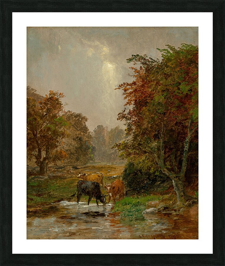 Cattle by a Stream [1895] by Jasper Francis Cropsey [1823–1900] Picture Frame print