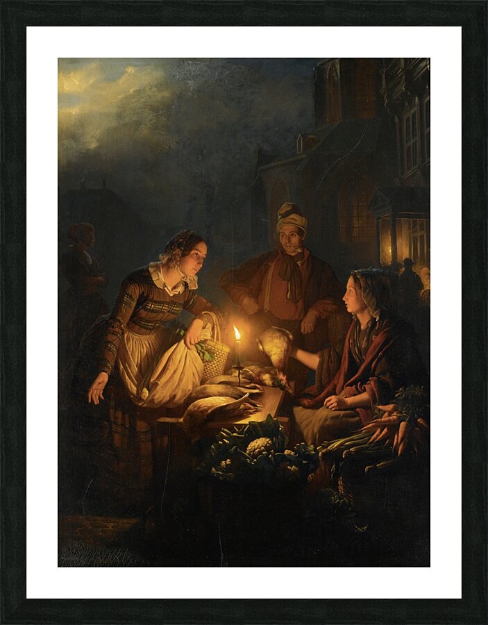 Moonlit Market In The Hague by Petrus van Schendel [1806–1870] Picture Frame print