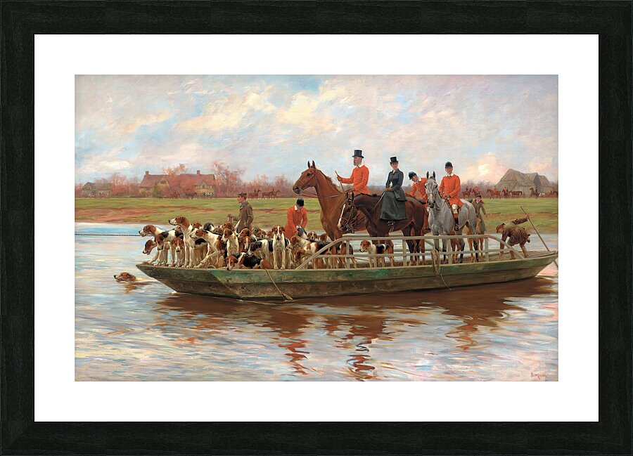 Mr. Edward Lycett Green and the York and Ainsty Hounds on the Ferry at Newby [1898] by Thomas Blinks [1853–1912] Picture Frame print