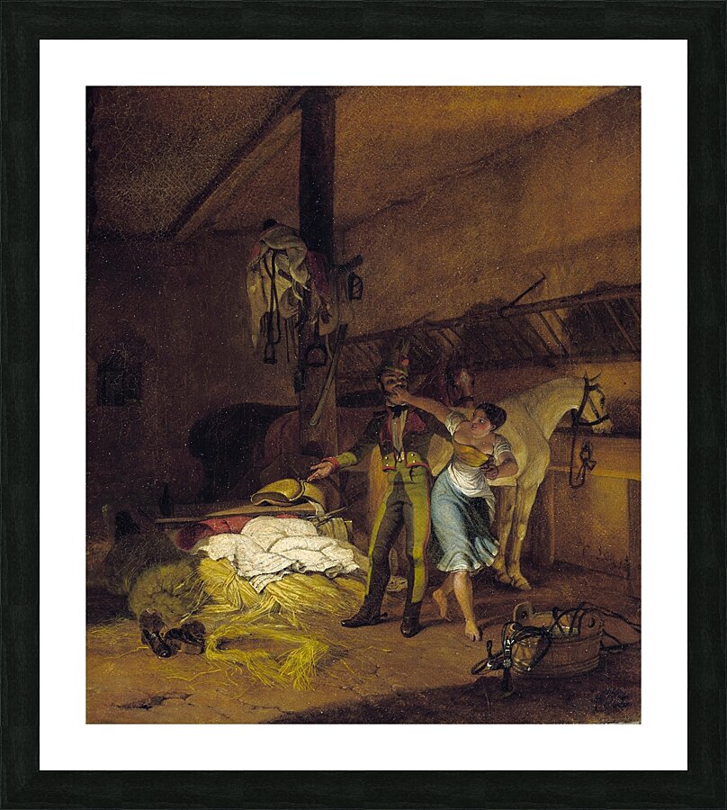 A Chevauxleger fiddles with a maid [1820] by Carl Wilhelm Freiherr von Heideck [1788–1861] Picture Frame print