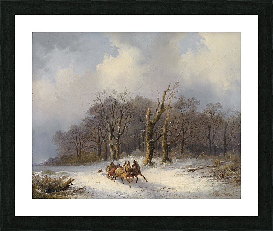 Winterlandschaft mit Pferdeschlitten by Remigius Adrianus van Haanen [1812–1894] Picture Frame print