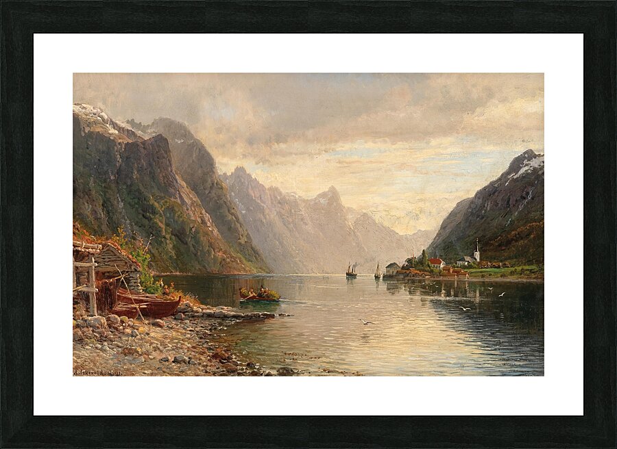 Fjordlandschaft [1891] by Anders Askevold [1834–1900] Picture Frame print