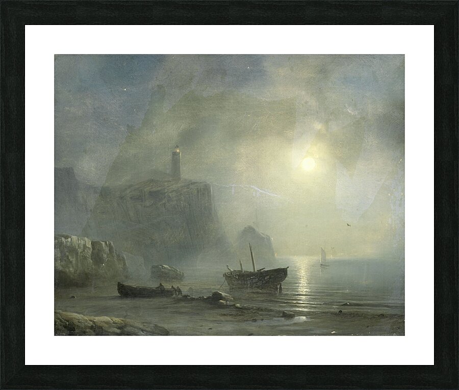 View of a Rocky Coast by Moonlight [1830–1880] by Théodore Gudin [1802–1880] Picture Frame print