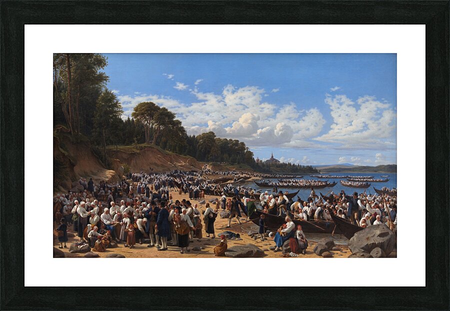 Church–Goers Arriving By Boat At The Parish Church Of Leksand On Siljan Lake. Sweden [1853] by Wilhelm Marstrand [1810–1873] Picture Frame print