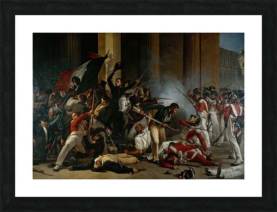 Prise du Louvre. Le 29 juillet 1830. Massacre des gardes suisses. [1832] by Jean–Louis Bezard [1799–1881] Picture Frame print