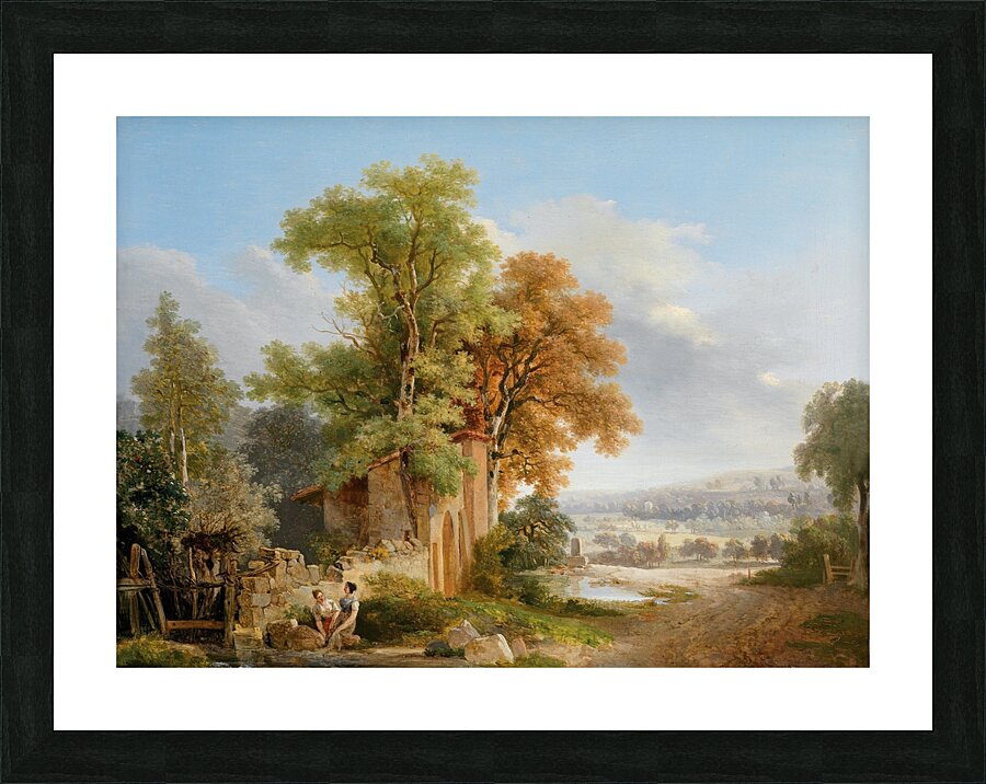 Wäscherinnen vor weiter Landschaft by Wolfgang Adam Töpffer [1766–1847] Picture Frame print