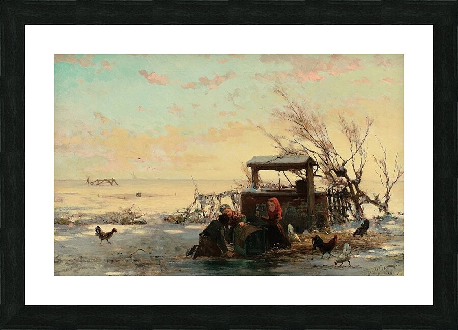 Winter Farm Scene [1881] by Henri Van Seben [1825–1913] Picture Frame print