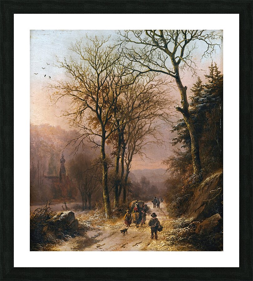 Figures on a winter road [1849] by Barend Cornelis Koekkoek [1803–1862] Picture Frame print