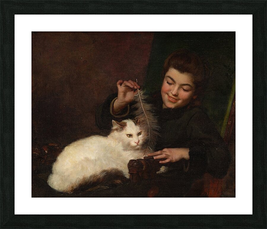 Portrait of a Girl with Cat by Antoine Jean Bail [1830–1918] Picture Frame print