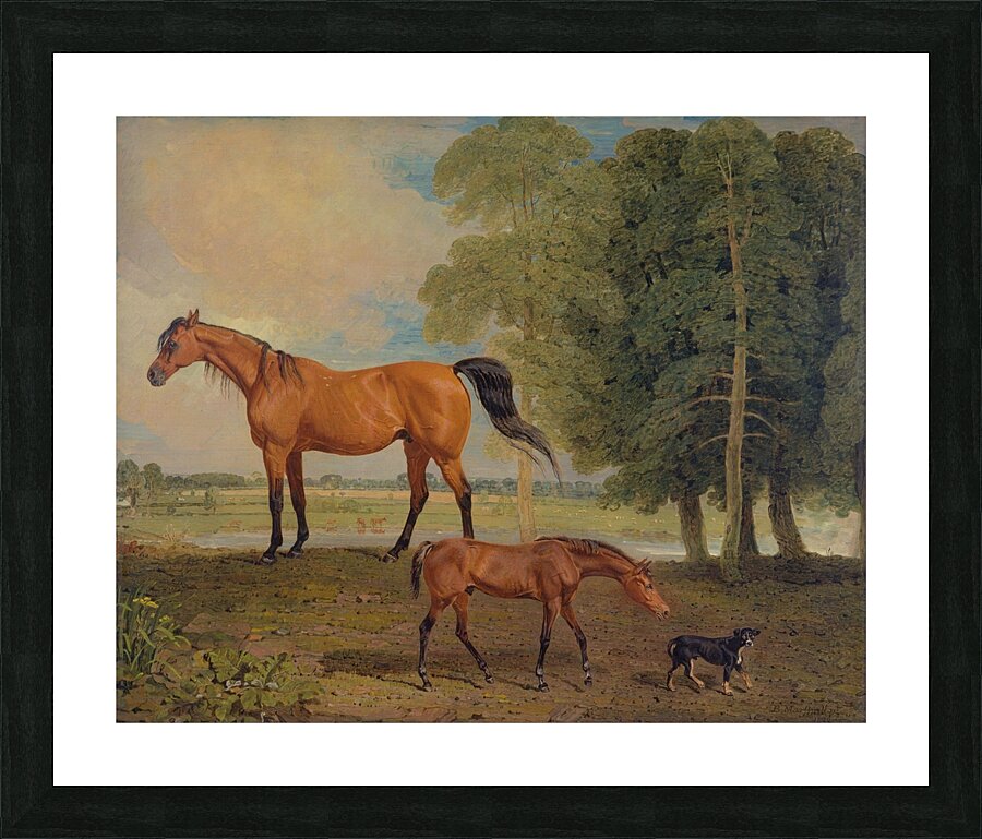 Broodmare With Foal. And A Terrier [1822] by Benjamin Marshall [1768–1835] Picture Frame print