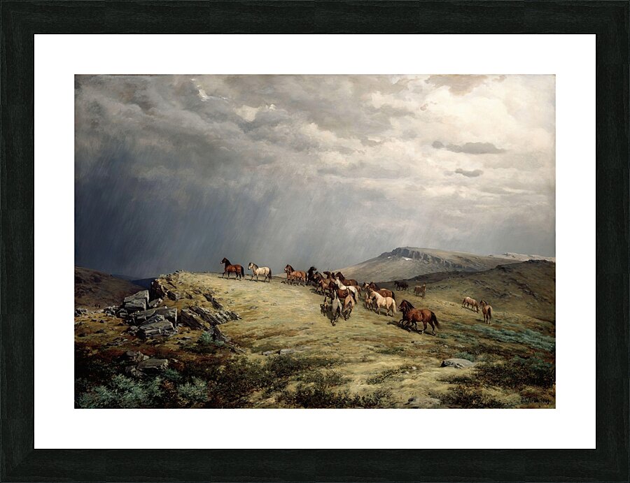 Horses in the Mountains [1889] by Peter Nicolai Arbo [1831–1892] Picture Frame print