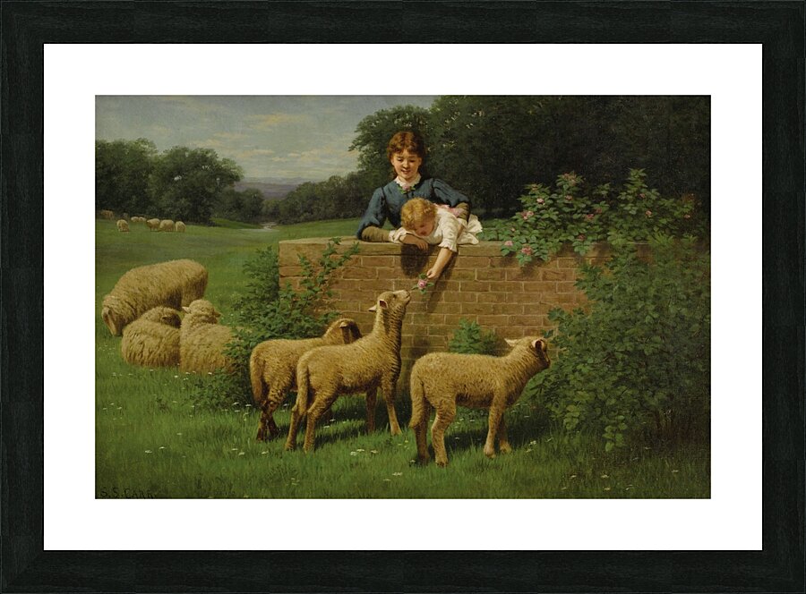 Child Feeding the Sheep by Samuel S. Carr [1837–1908] Picture Frame print