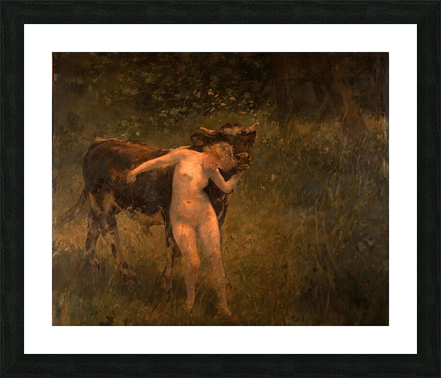 Woman and bull [1885] by Alfred Philippe Roll [1846–1919] Picture Frame print