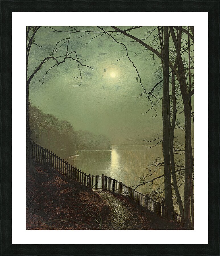 Moonlight on the lake. Roundhay Park. Leeds by John Atkinson Grimshaw [1836–1893] Picture Frame print