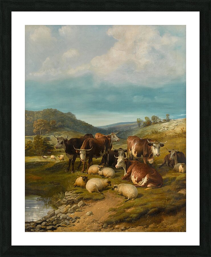 Cattle and Sheep at a Watering Place by Thomas Sidney Cooper [1803–1902] Picture Frame print