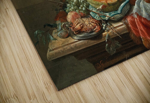 Porcelain. Silver objects. Fruit and shellfish on a table [1777] by Dominicus Gottfried Waerdigh [1700–1789] MyCozyFineArt puzzle