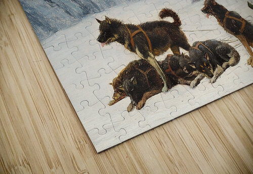 En grønlænder holder hvil ved sin hundeslæde [1893] by Carl Rasmussen [1841–1893] MyCozyFineArt puzzle