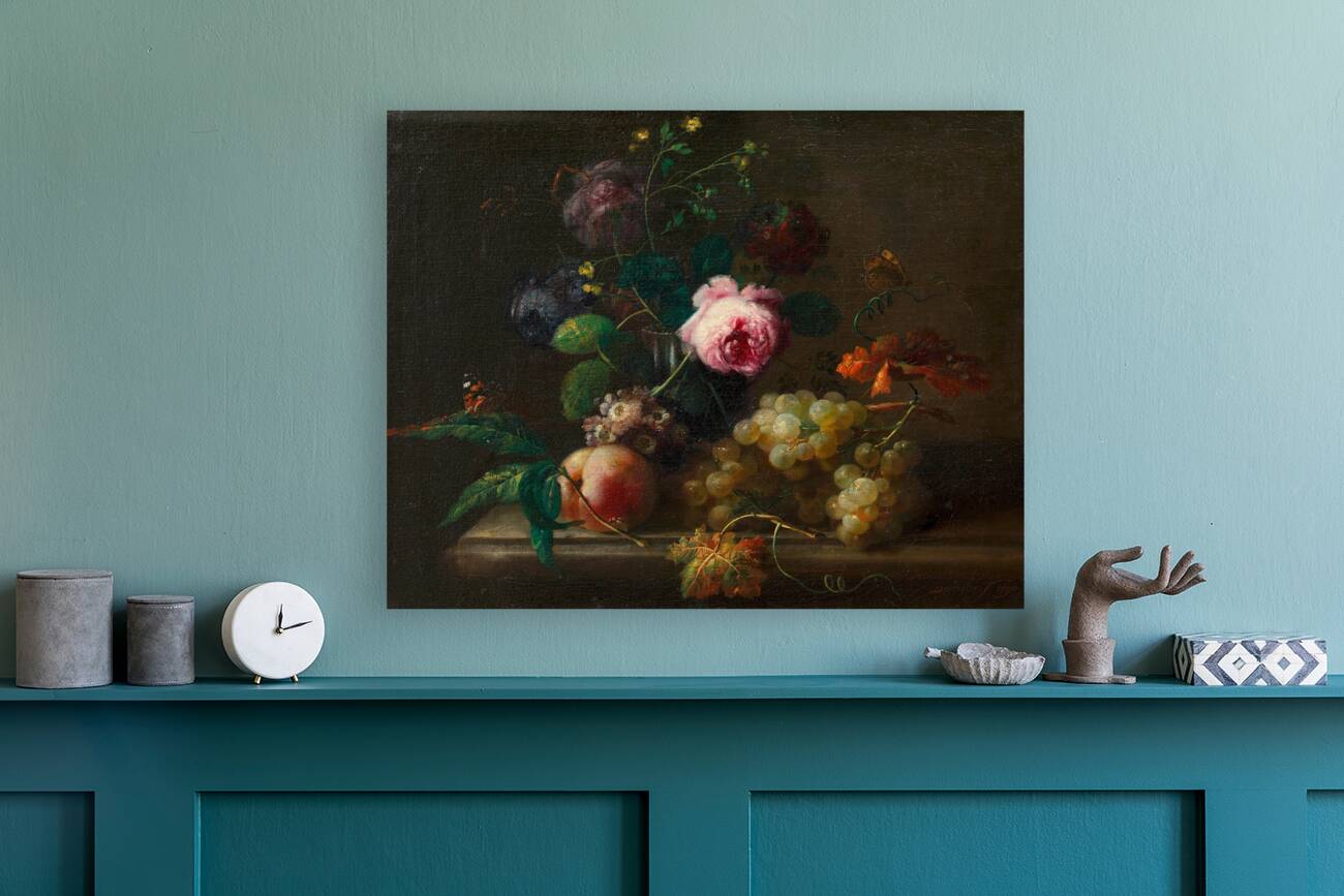 Blumenstillleben mit Früchten [1790] by Johann Baptist Drechsler [1756–1811] Reproduction