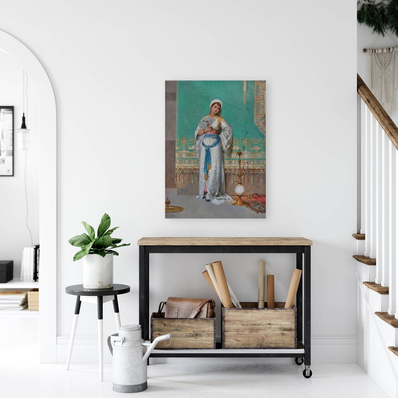 Portrait of an oriental woman with a fan by Francesco Beda [1840–1900] Reproduction