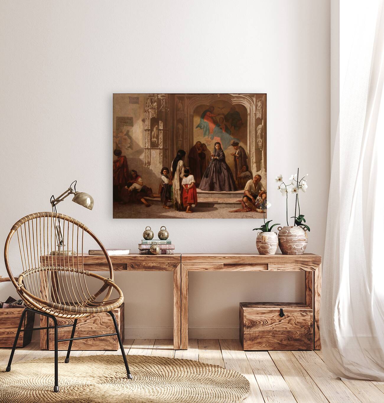 Jeune femme faisant la charité à l’entrée de la chapelle de l’hôpital San Sebastian à Cordoue [1863] by Léon Bonnat [1833–1922] Reproduction