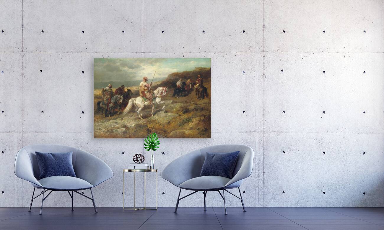 Arab Warriors On A Rocky Hillside by Adolf Schreyer [1828–1899] Reproduction