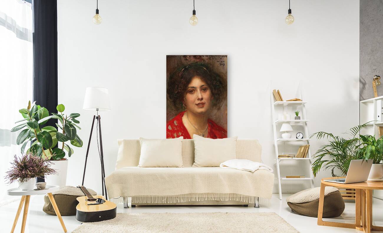 Portrait of a Young Woman in a Red Dress by Eduard Veith [1856–1925] Reproduction