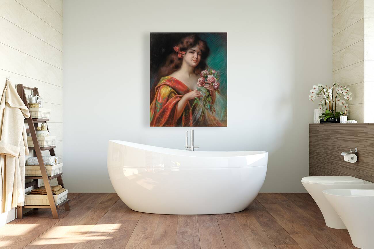 Portrait of a Lady in a Negligee. Holding Roses by Delphin Enjolras [1857–1945] Reproduction