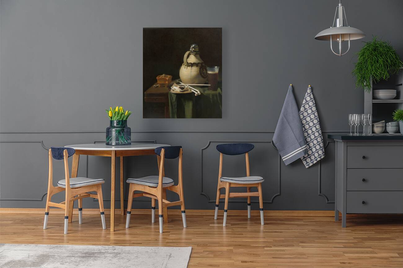 Still Life with Earthenware Jug and Clay Pipes [1658] by Pieter van Anraedt [1635–1678] Reproduction