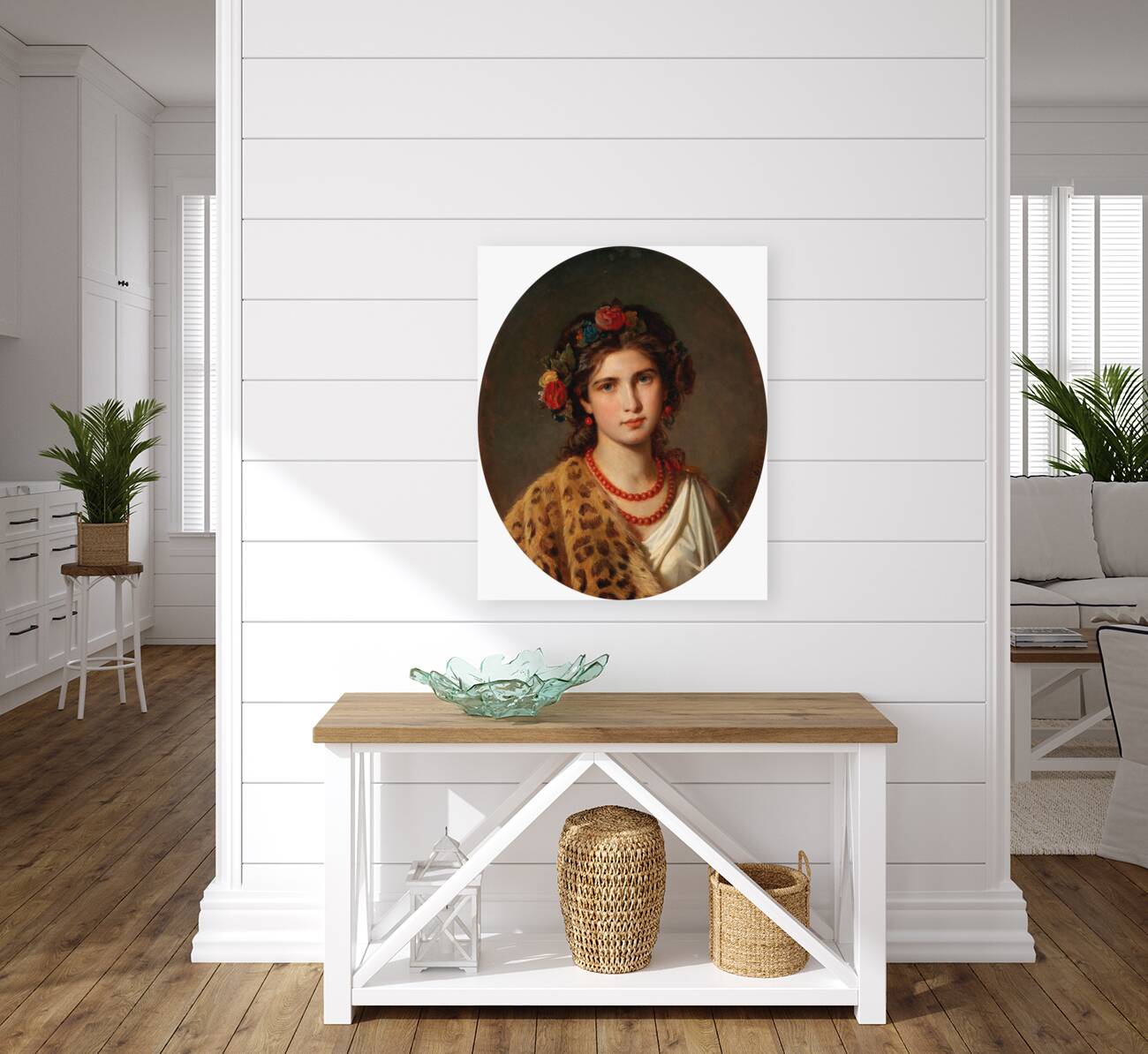 Portrait of a Girl with Wreath of Roses in her Hair and Leopard Skin by Eugen Felix [1837–1906] Reproduction