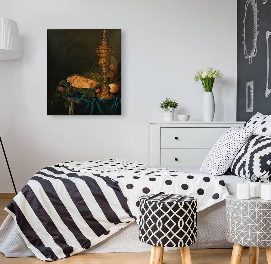 Still life with a cup. A salmon and fruits [1755] by Justus Juncker [1703–1767] Reproduction