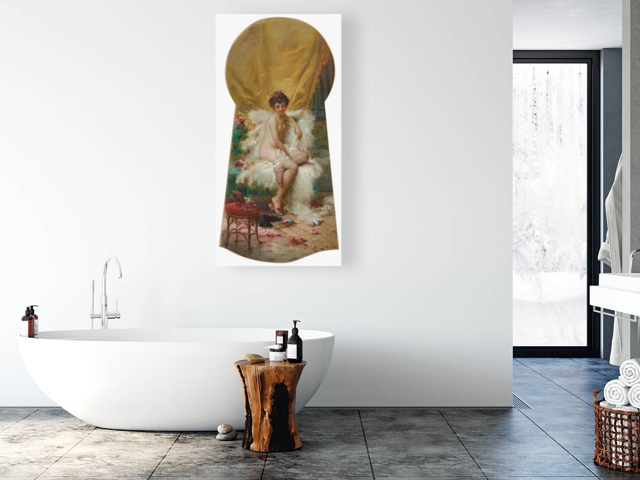 Durchs Schlüsselloch geschaut by Hans Zatzka [1859–1945] Reproduction