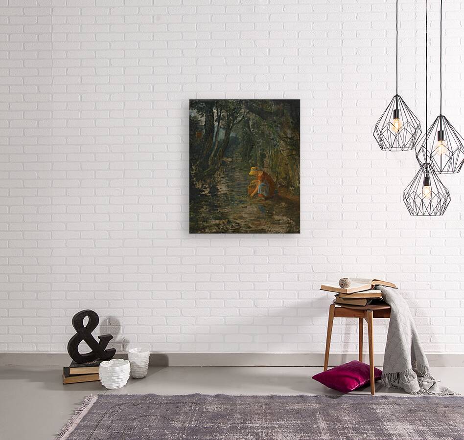 A Girl Collecting Berries By a Brook In a Wooded Landscape by Francis Danby [1793–1861] Reproduction