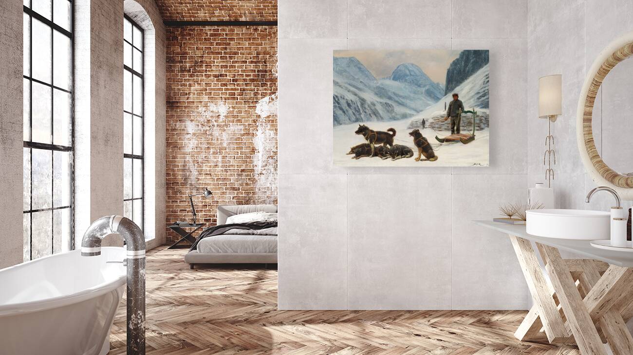 En grønlænder holder hvil ved sin hundeslæde [1893] by Carl Rasmussen [1841–1893] Reproduction